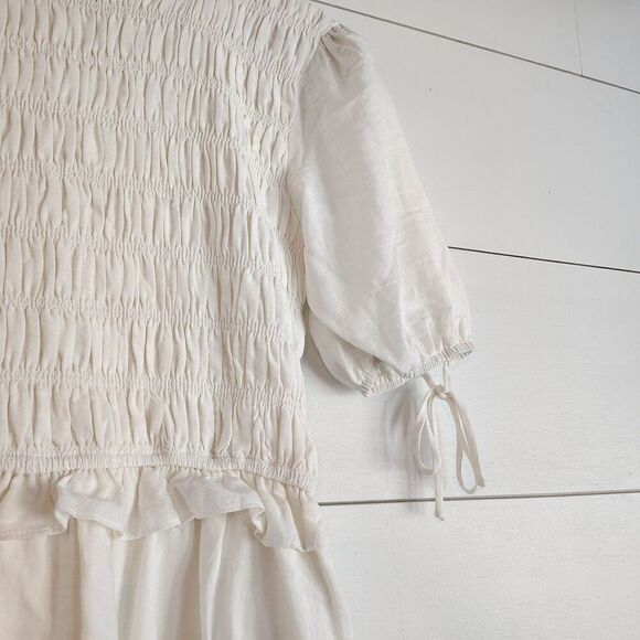 STORIA Dress Womens Solid Ivory Cream Smocked Ruffle Cottagecore Boho Size Small - Picture 2 of 9